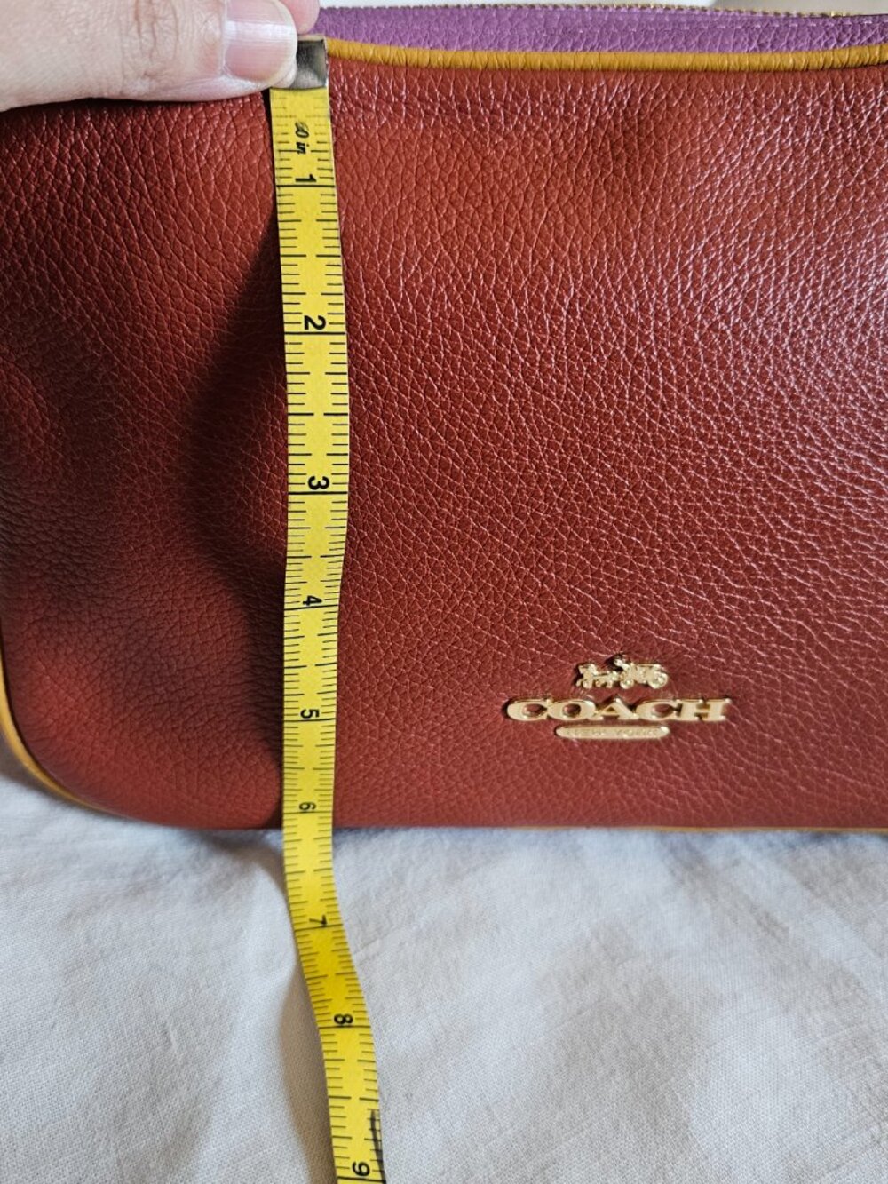 Coach Jes Colorblock Double Zip Crossbody Bag Pebbled Leather Rust Spice - Picture 9 of 11